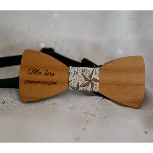 Child bow tie in light wood to personalize made in France