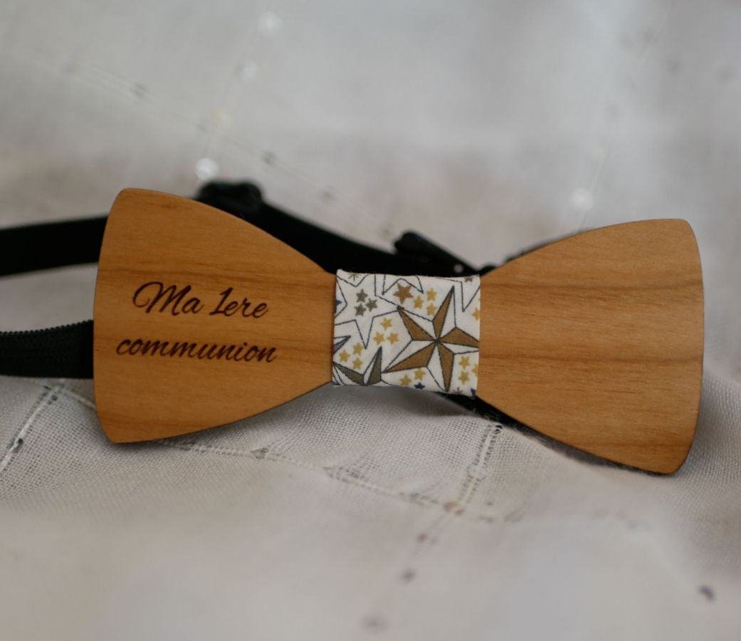 Child bow tie in light wood to personalize made in France