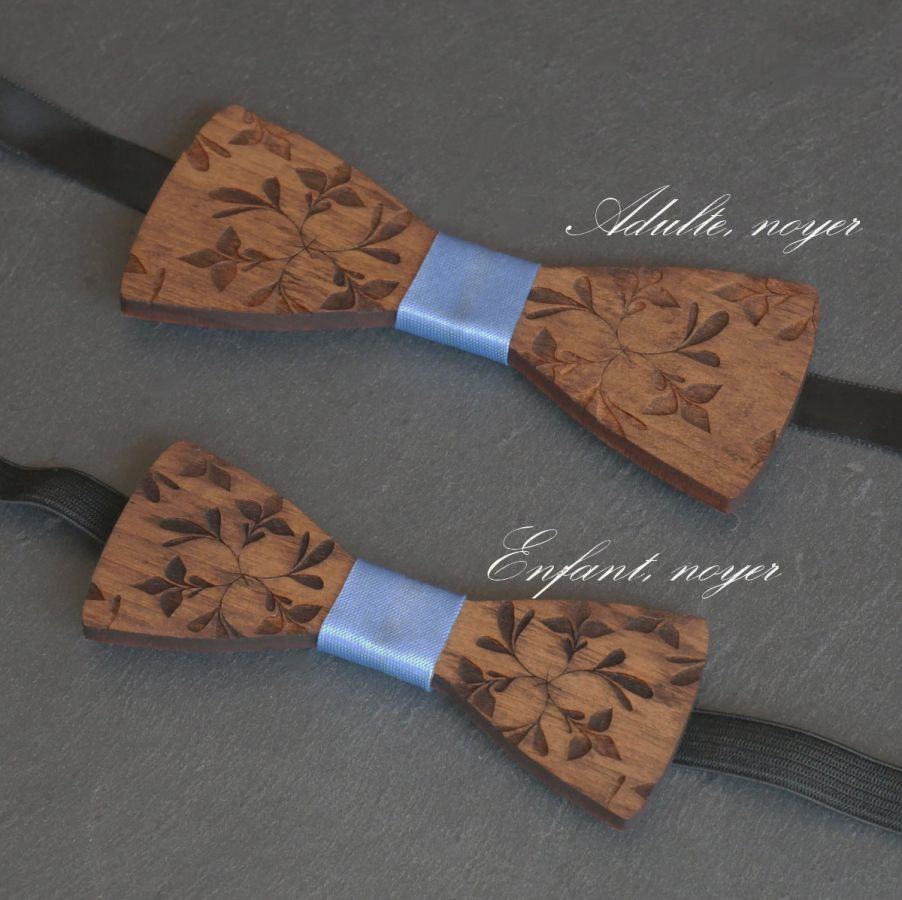 Wooden bow tie for children engraved with flowers to be personalized with the men's model