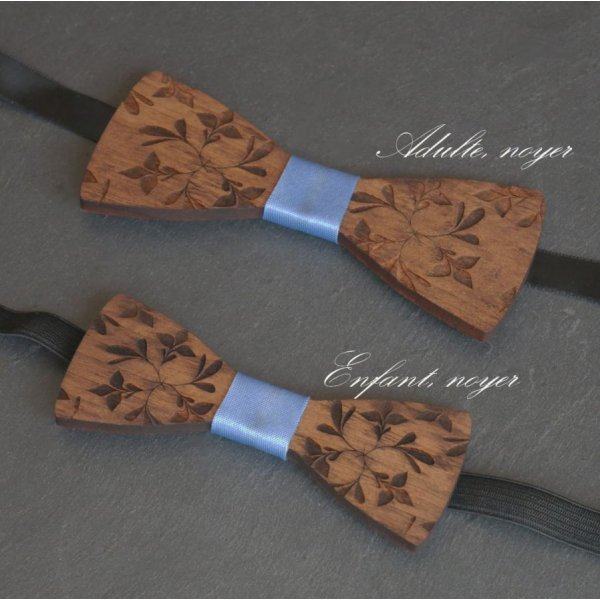 Wooden bow tie for children engraved with flowers to be personalized with the men's model