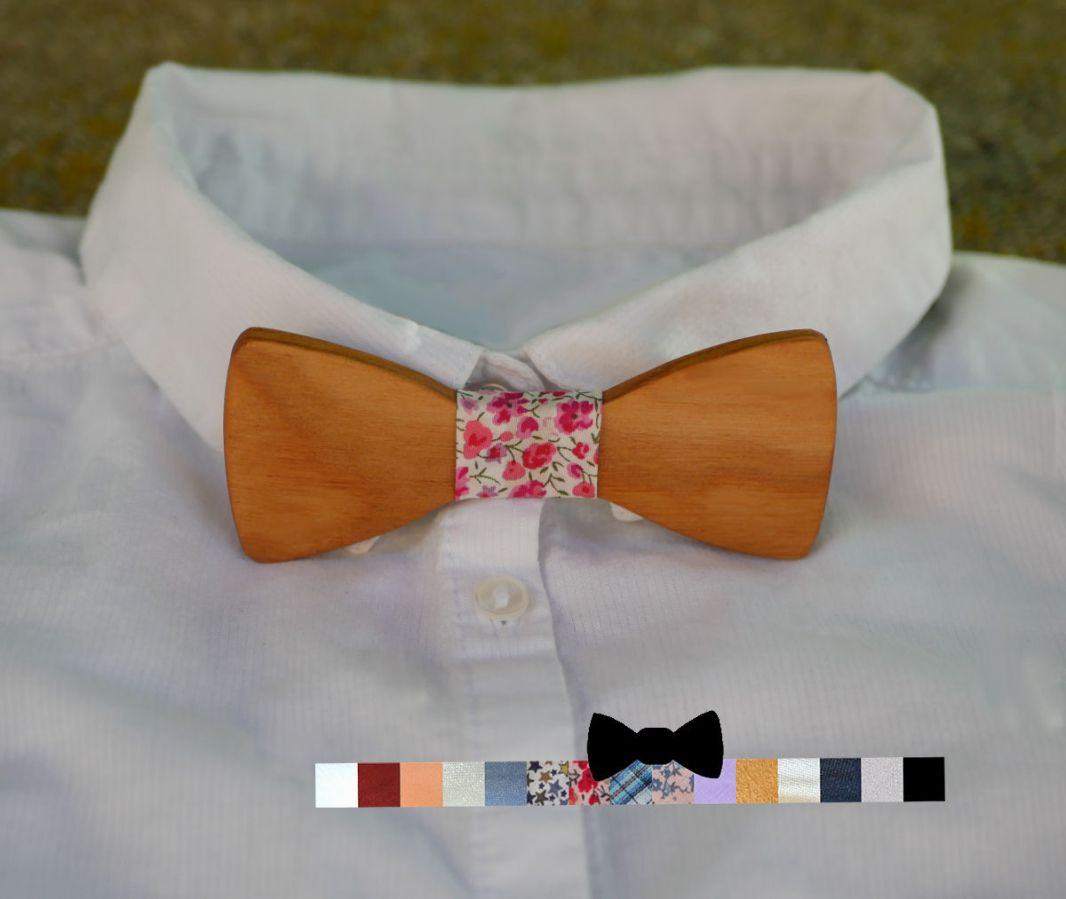 Child bow tie in light wood to personalize made in France