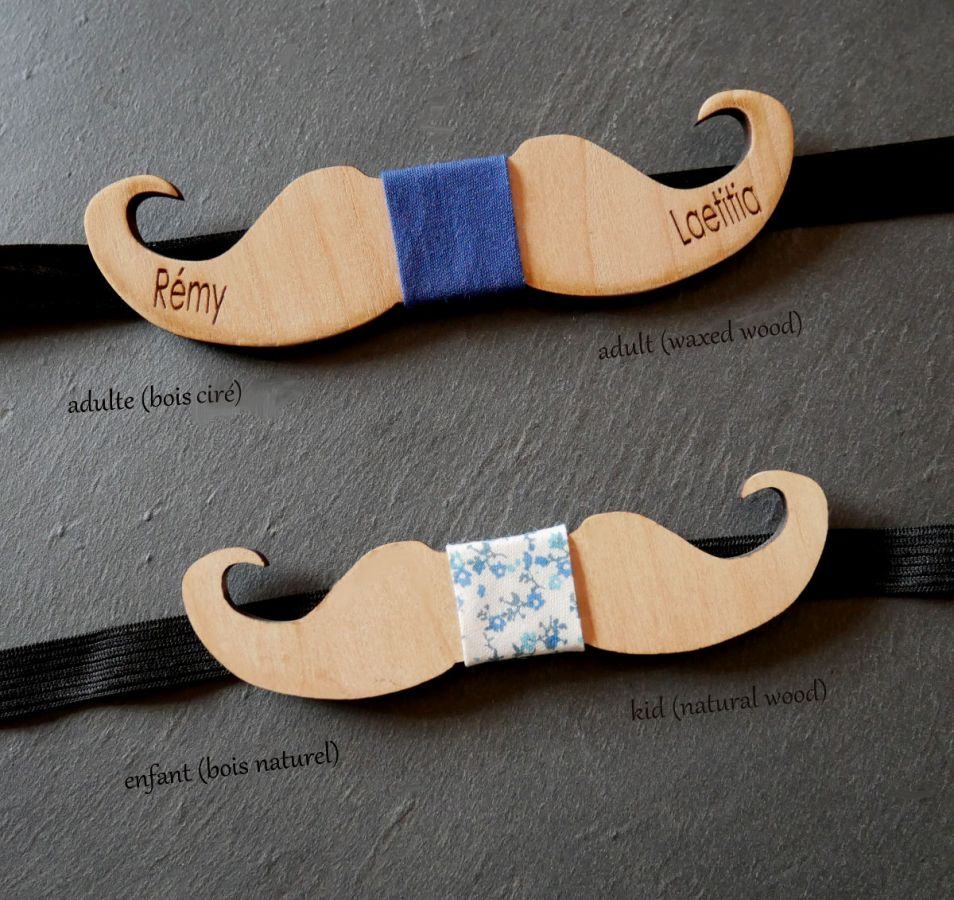 Wooden bow tie for kids Moustaches to personalize