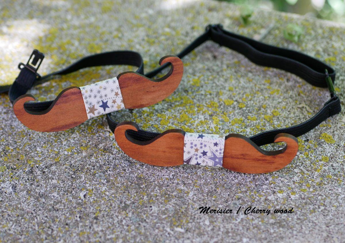 Wooden bow tie for kids Moustaches to personalize