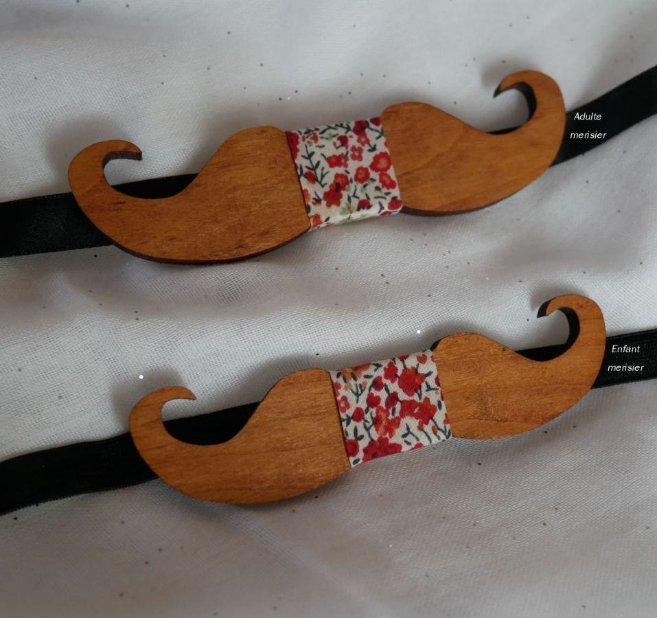 Wooden bow tie for kids Moustaches to personalize