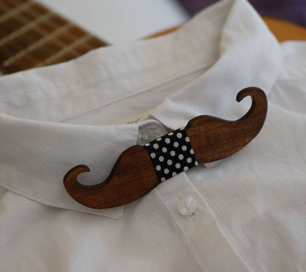 Wooden bow tie for kids Moustaches to personalize