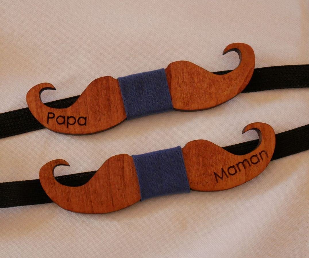 Wooden bow tie for kids Moustaches to personalize