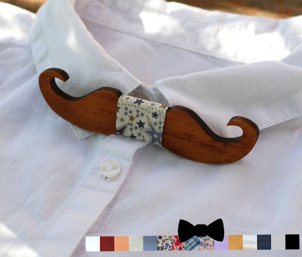 Wooden bow tie for kids Moustaches to personalize