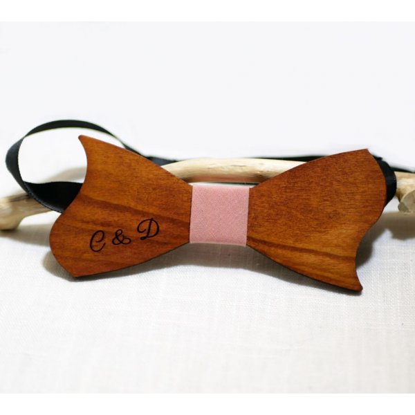 Asymmetrical bow tie in cherry wood to be personalized Made in France