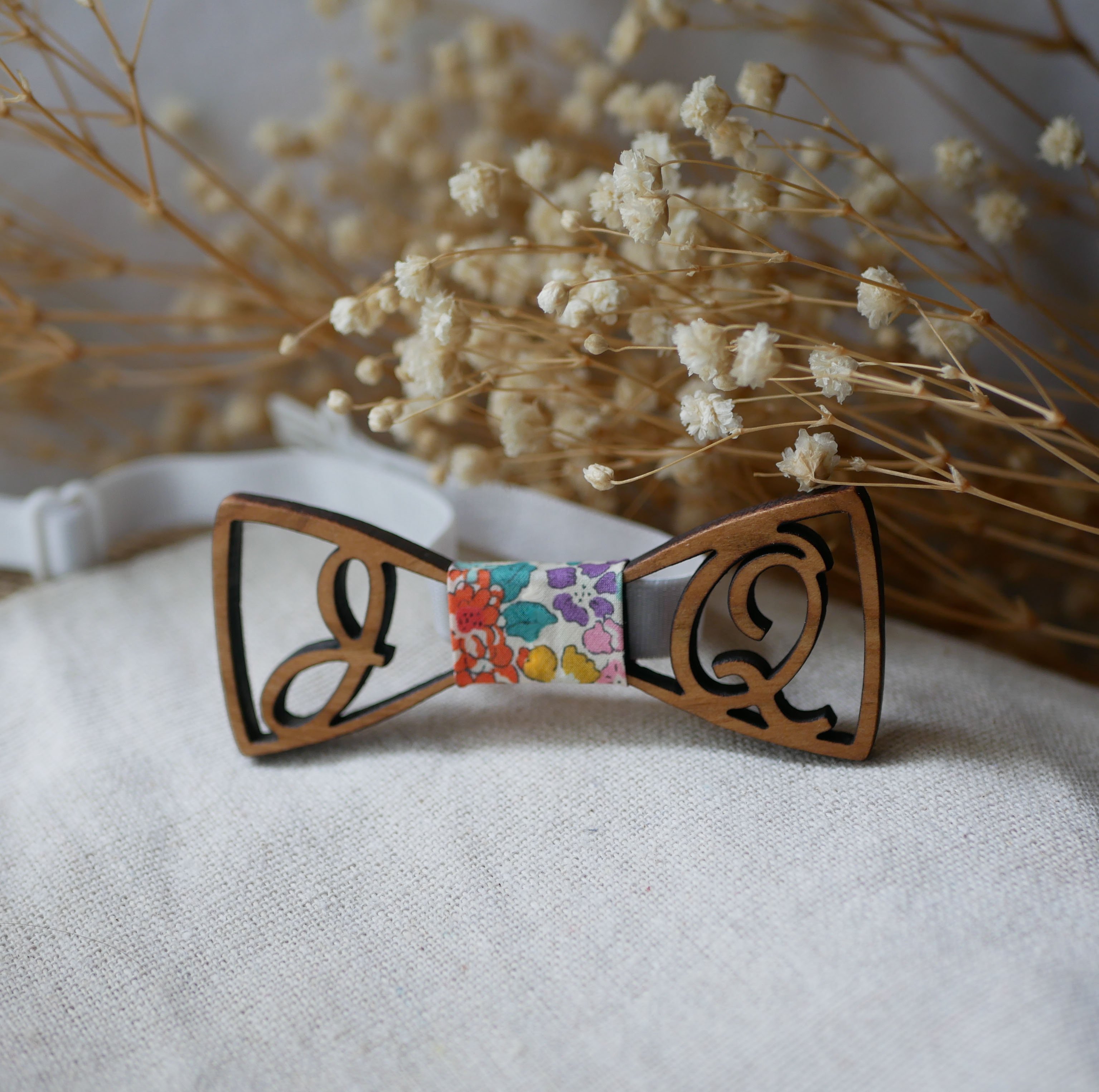Mini wooden bow tie personalized with 2 initials