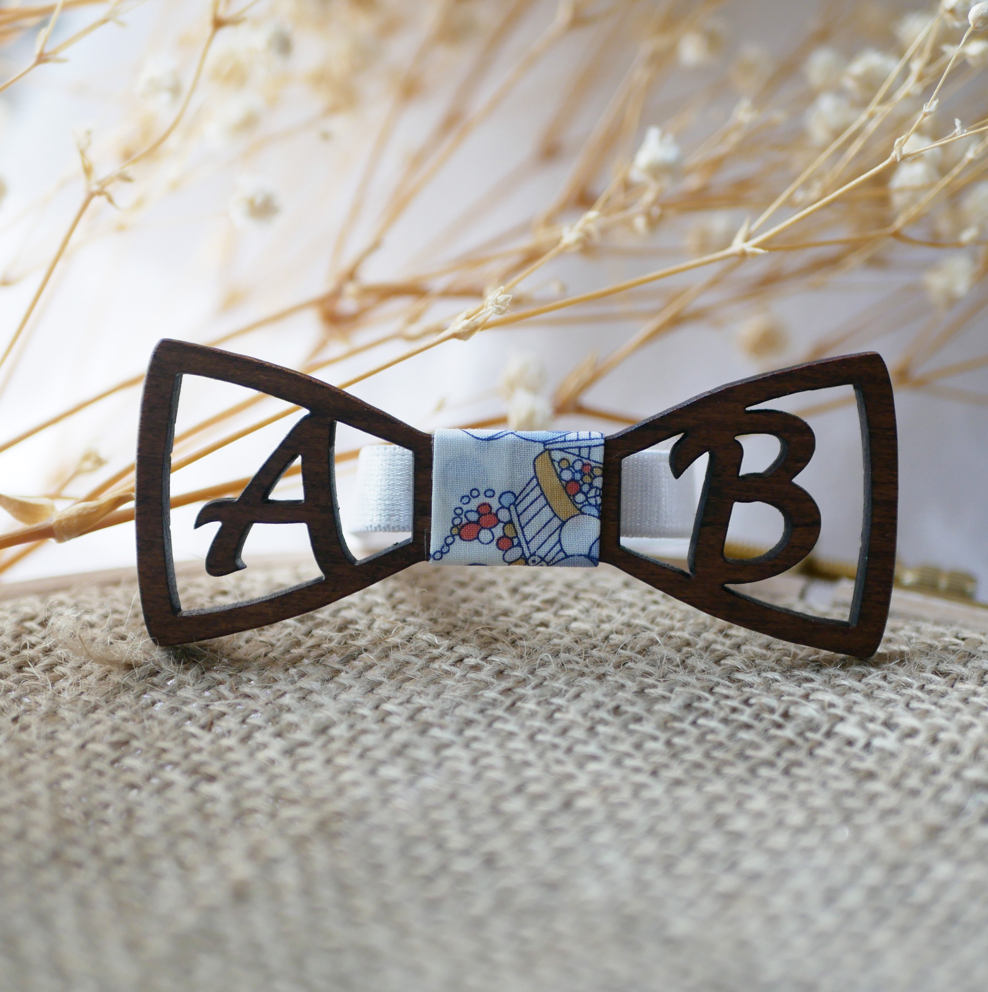 Mini wooden bow tie personalized with 2 initials
