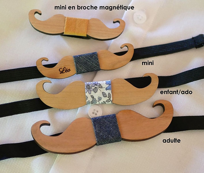 Noeuds papillon moustache en bois personnalisables pour toute la famille.
