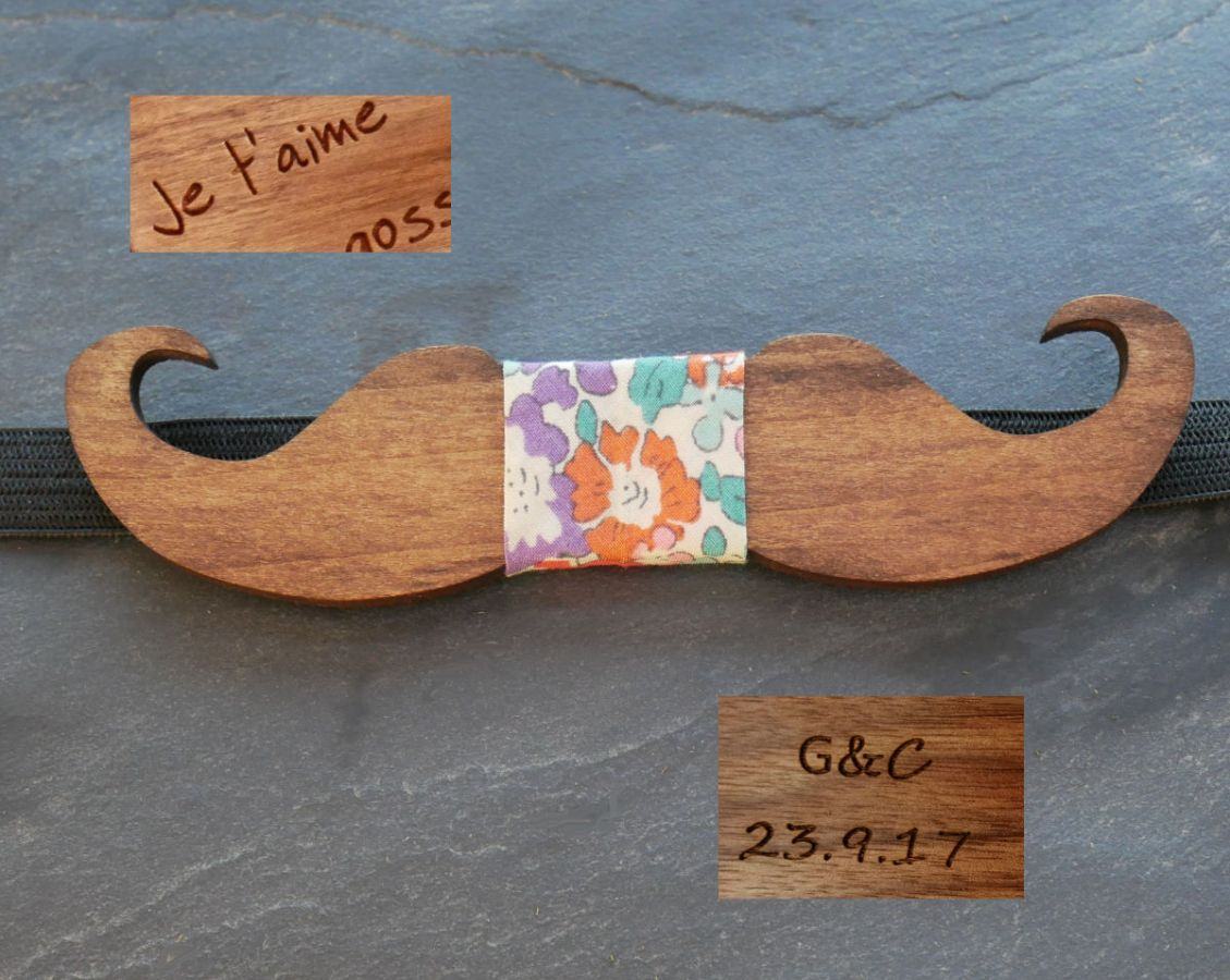 Tinted wood bow tie Moustache to personalize made in France