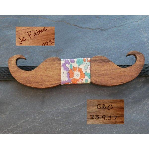 Tinted wood bow tie Moustache to personalize made in France