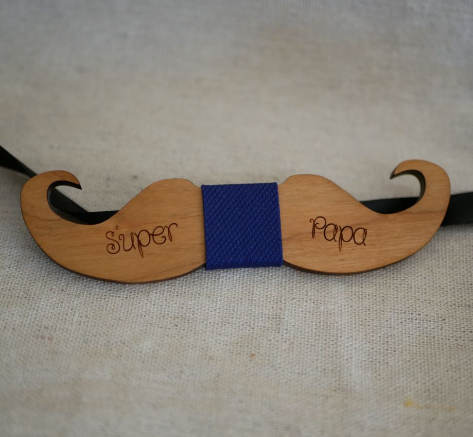 Tinted wood bow tie Moustache to personalize made in France