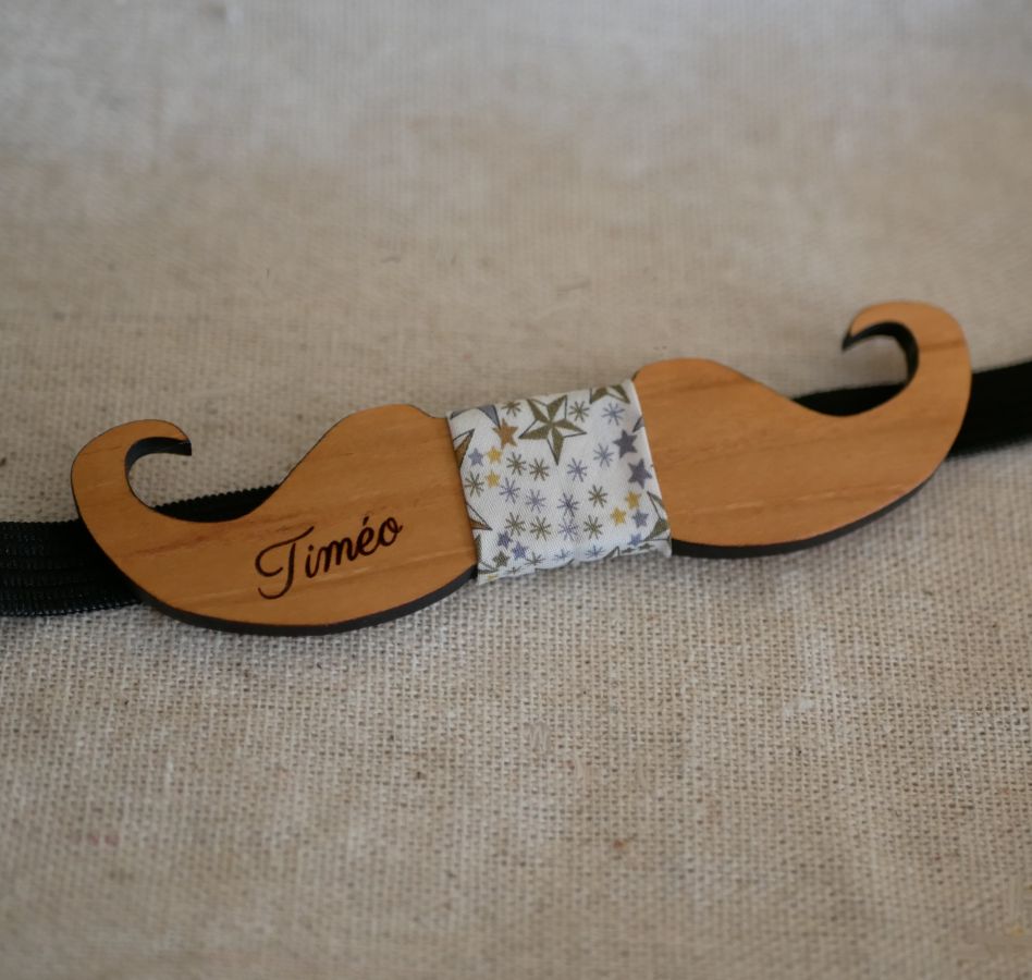 Tinted wood bow tie Moustache to personalize made in France