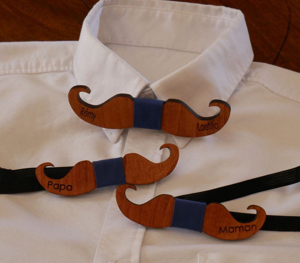 Tinted wood bow tie Moustache to personalize made in France