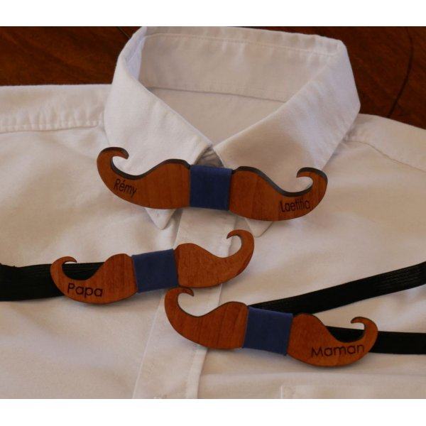 Tinted wood bow tie Moustache to personalize made in France