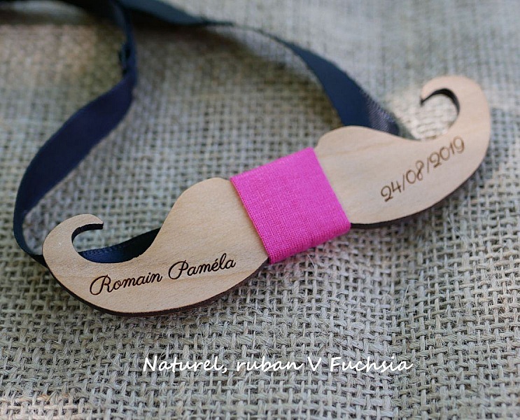 Cherry wood Moustache bow tie to personalize made in France