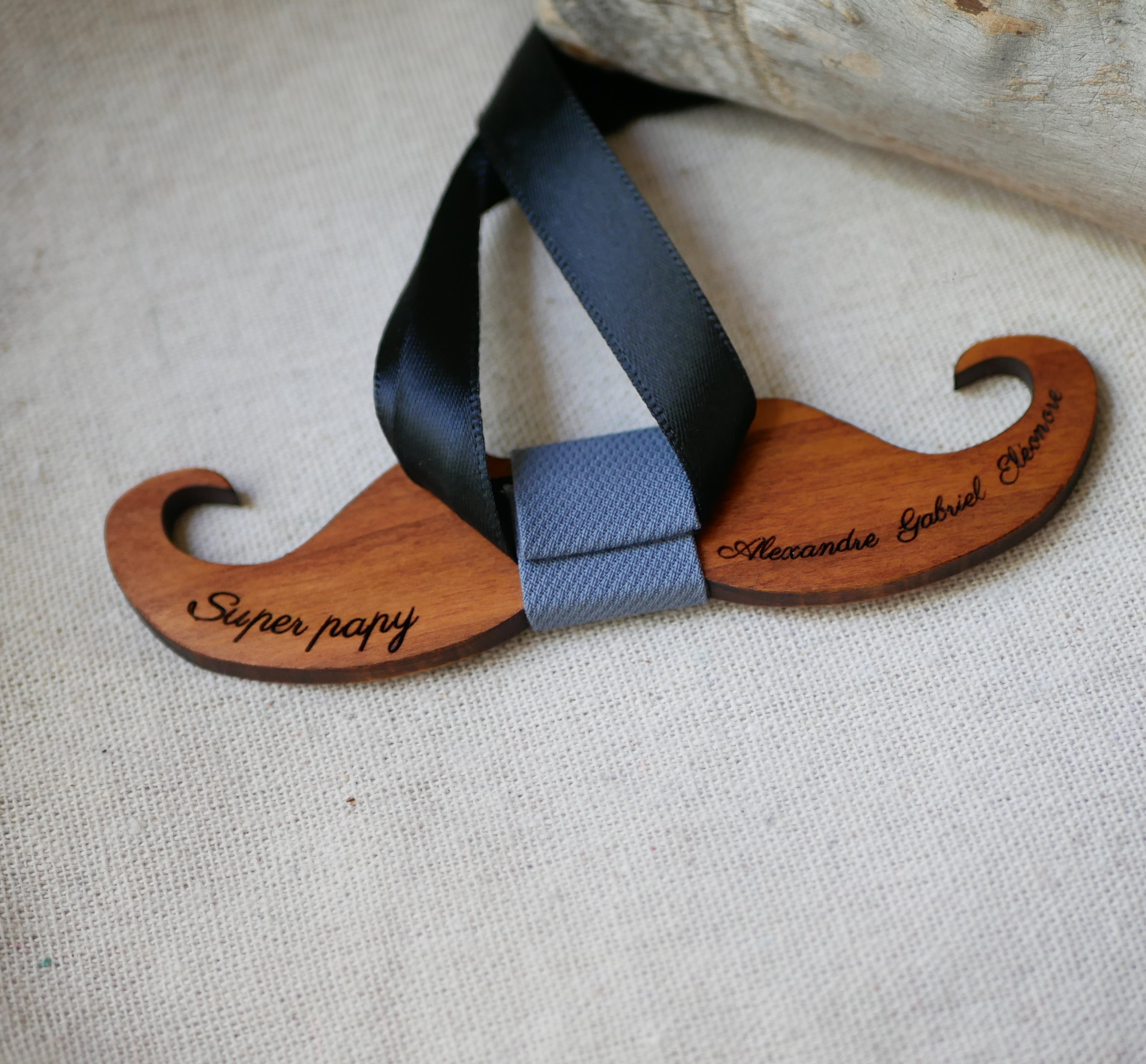 Tinted wood bow tie Moustache to personalize made in France