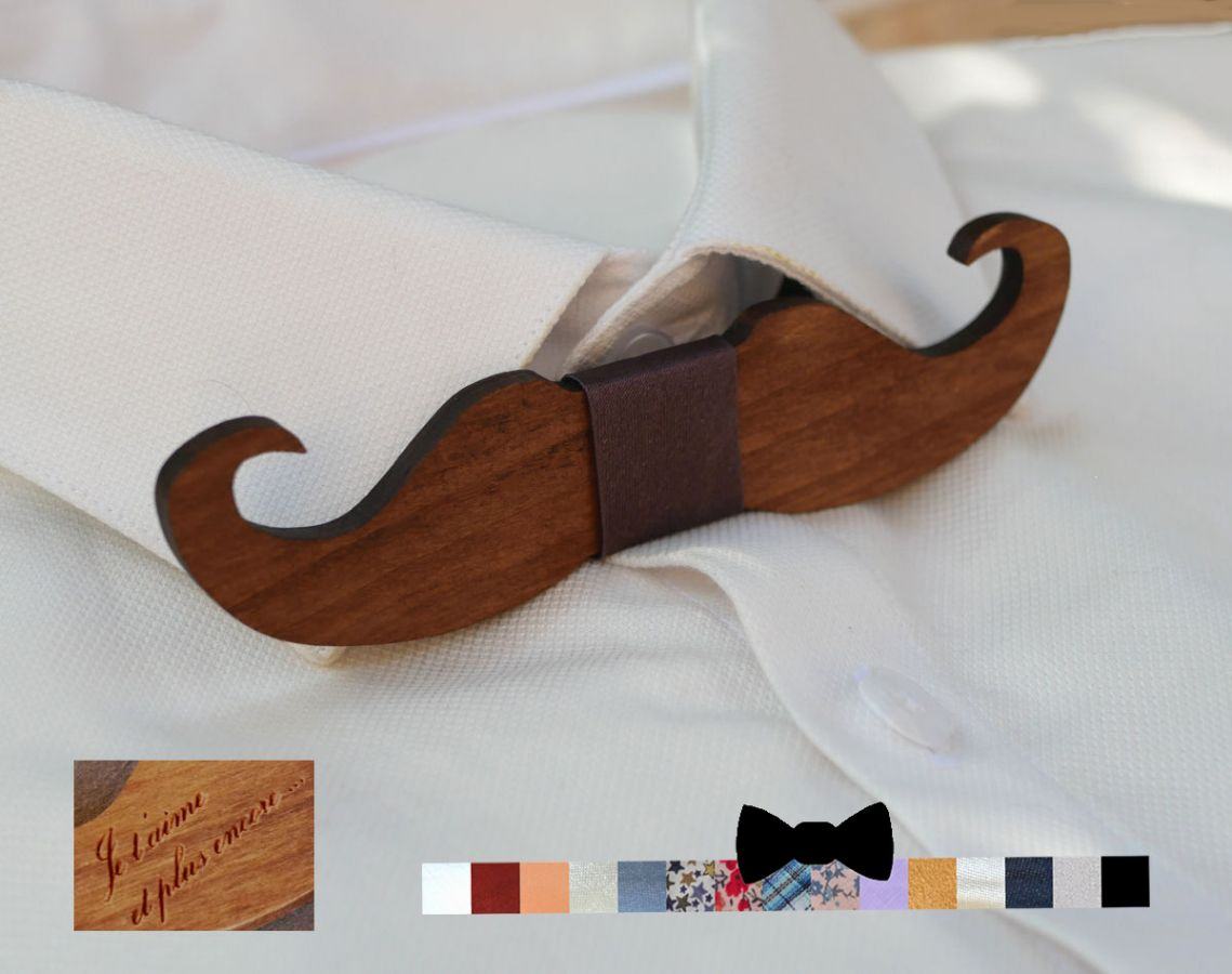 Tinted wood bow tie Moustache to personalize made in France