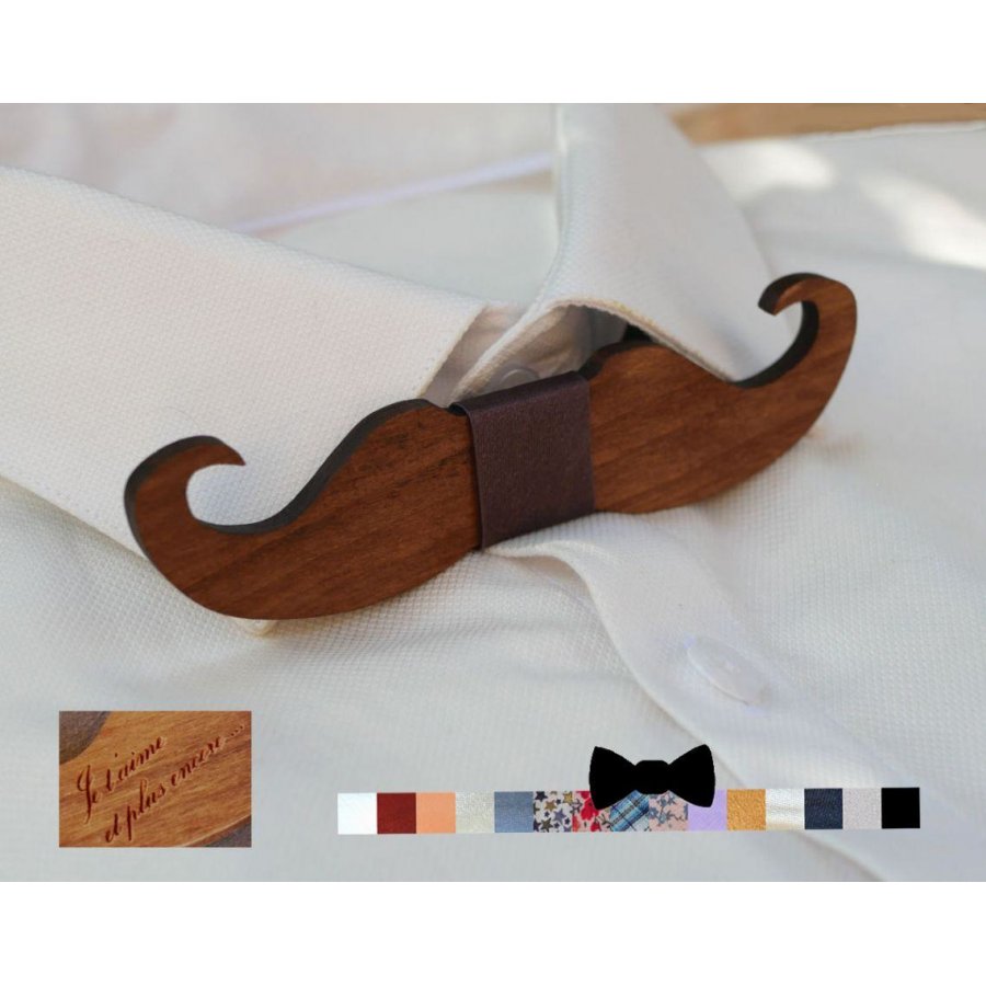 Tinted wood bow tie Moustache to personalize made in France