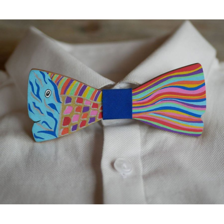 Painted wood fish bow tie 