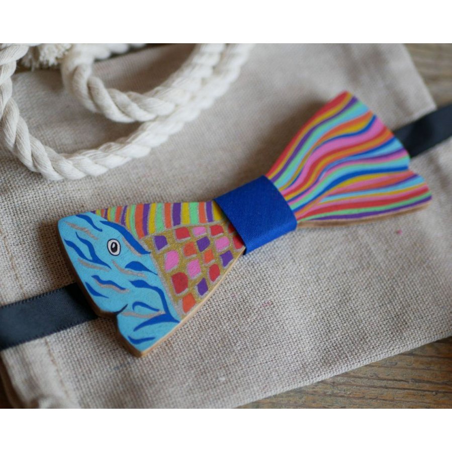 Painted wood fish bow tie 