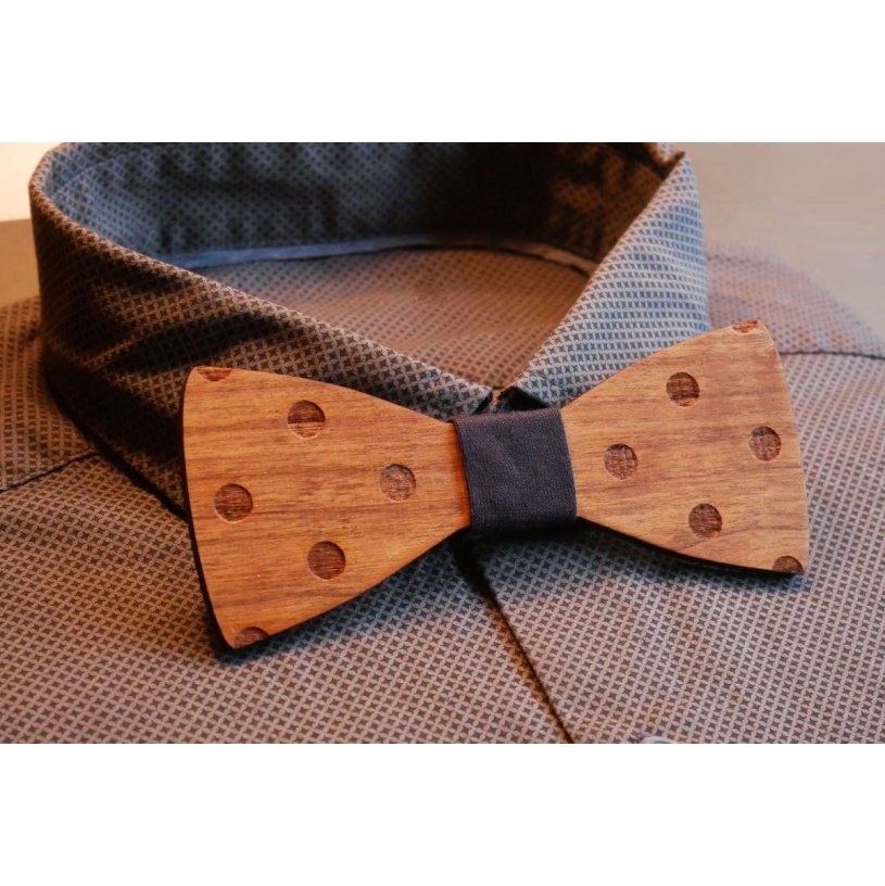 Engraved wood stained polka dot bow tie to personalize