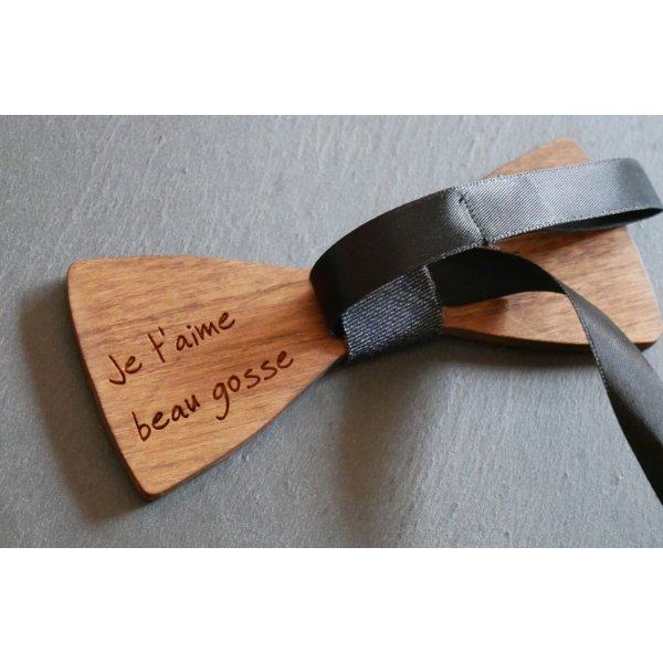 Engraved wood stained polka dot bow tie to personalize