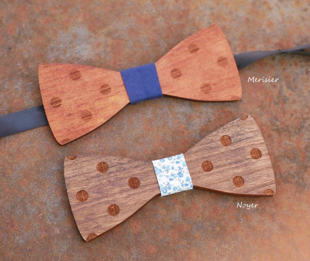 Engraved wood stained polka dot bow tie to personalize