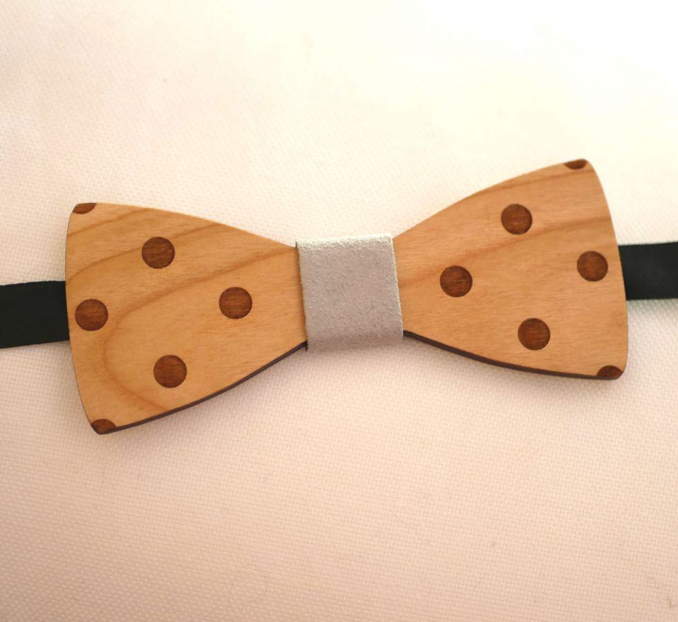 Engraved wood stained polka dot bow tie to personalize