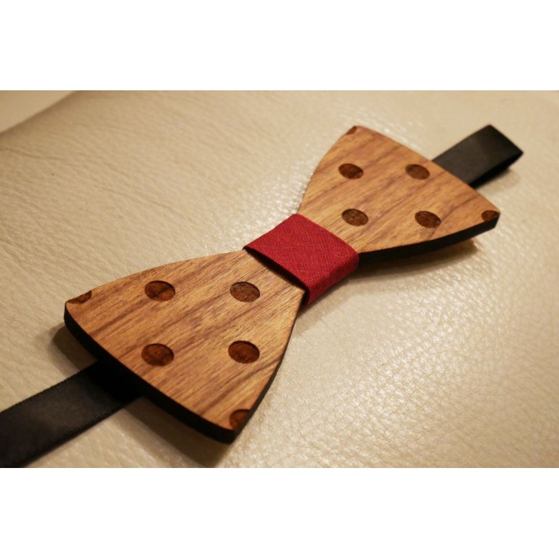 Engraved wood stained polka dot bow tie to personalize