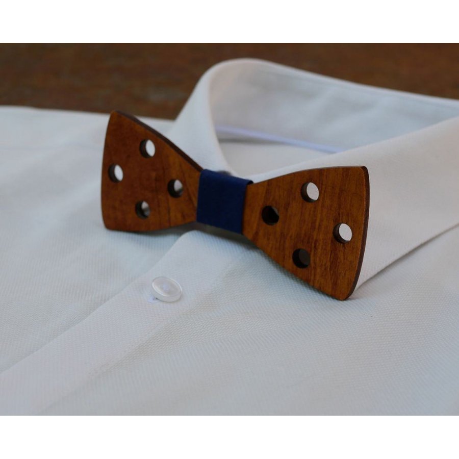 Engraved stained wood bow tie with holes to personalize