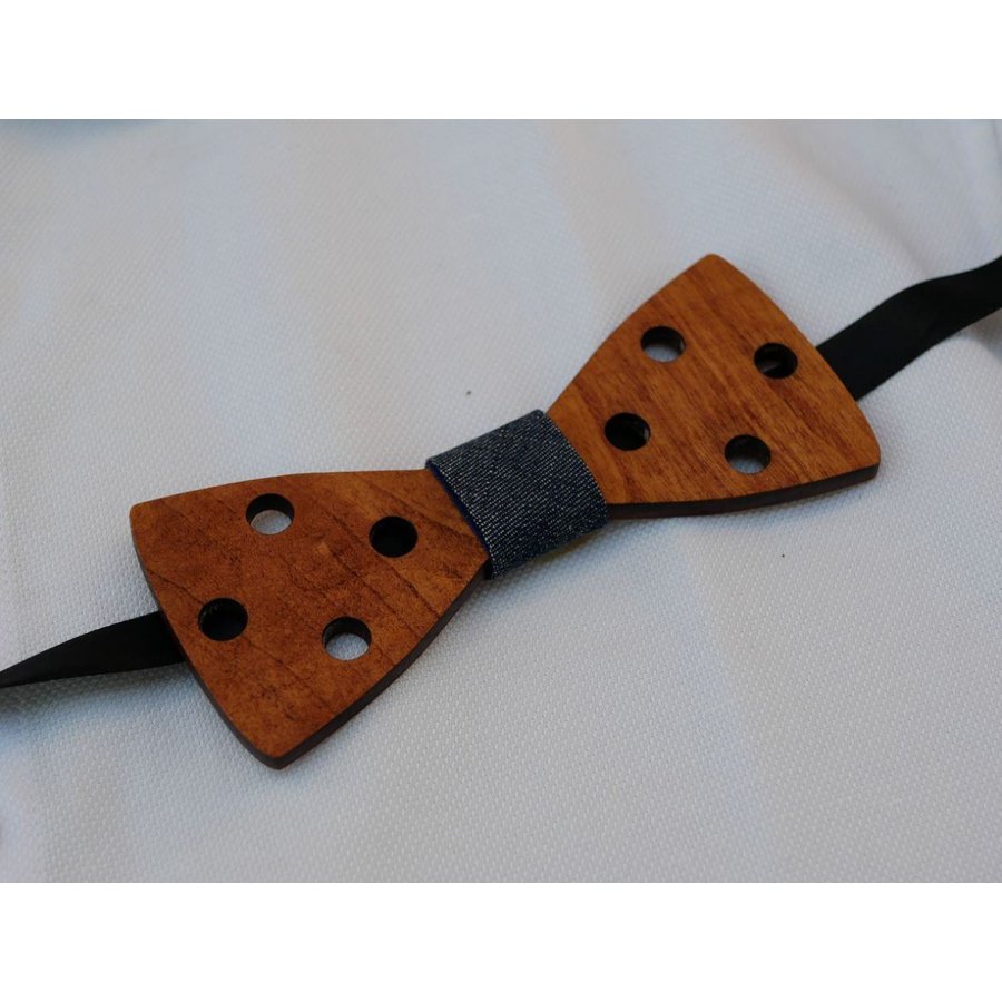 Engraved stained wood bow tie with holes to personalize