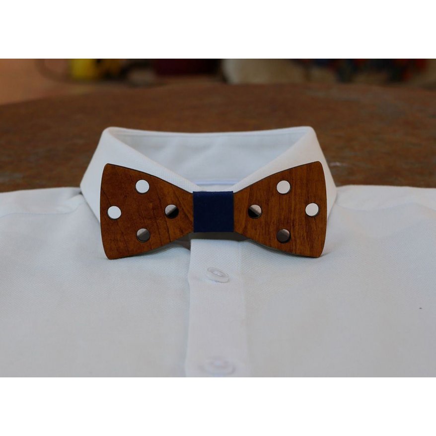 Engraved stained wood bow tie with holes to personalize