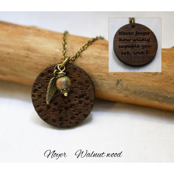 Engraved wooden pendant with charms to personalize