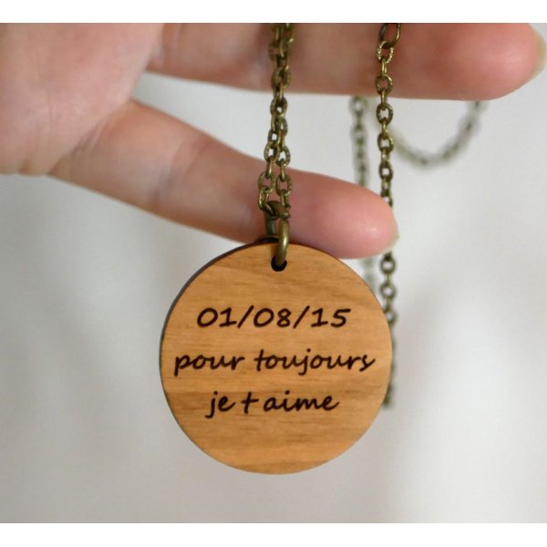 Wooden pendant painted in colors on silver chain to personalize