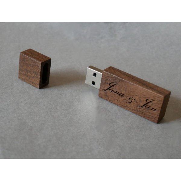 Small engraved walnut wood USB key to personalize