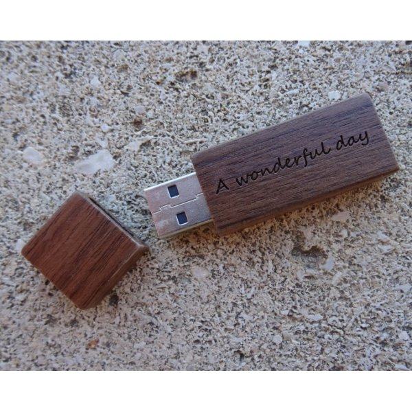 Small engraved walnut wood USB key to personalize