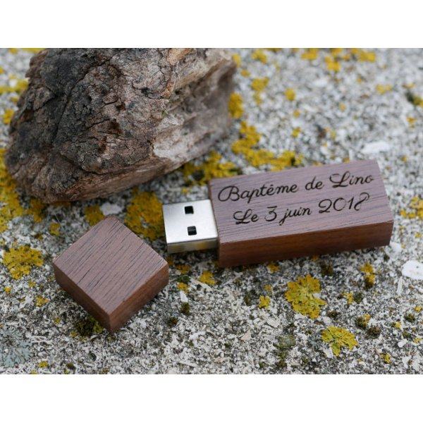 Small engraved walnut wood USB key to personalize