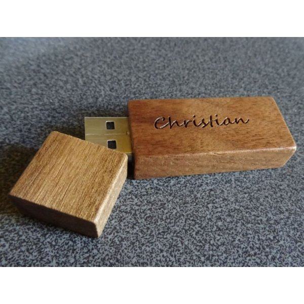 Small engraved walnut wood USB key to personalize