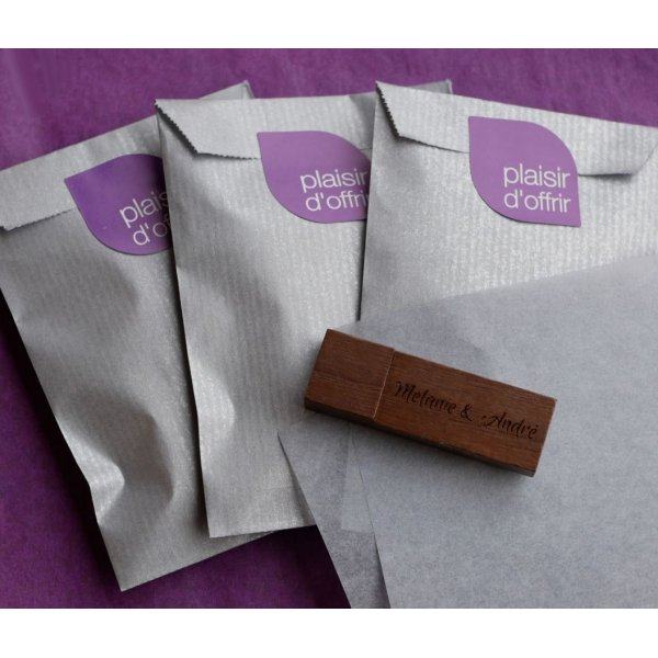 Small engraved walnut wood USB key to personalize