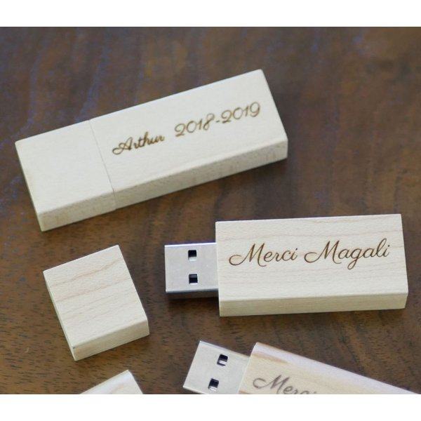 Small 16GB USB flash drive in clear wood to personalize for a unique gift