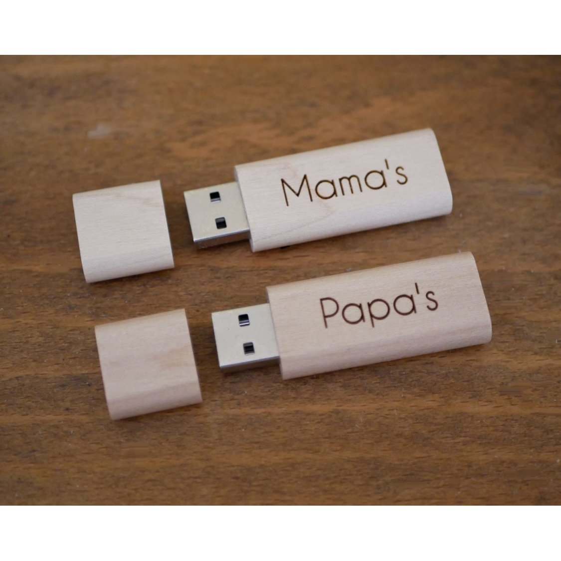 Small engraved wooden USB key to personalize