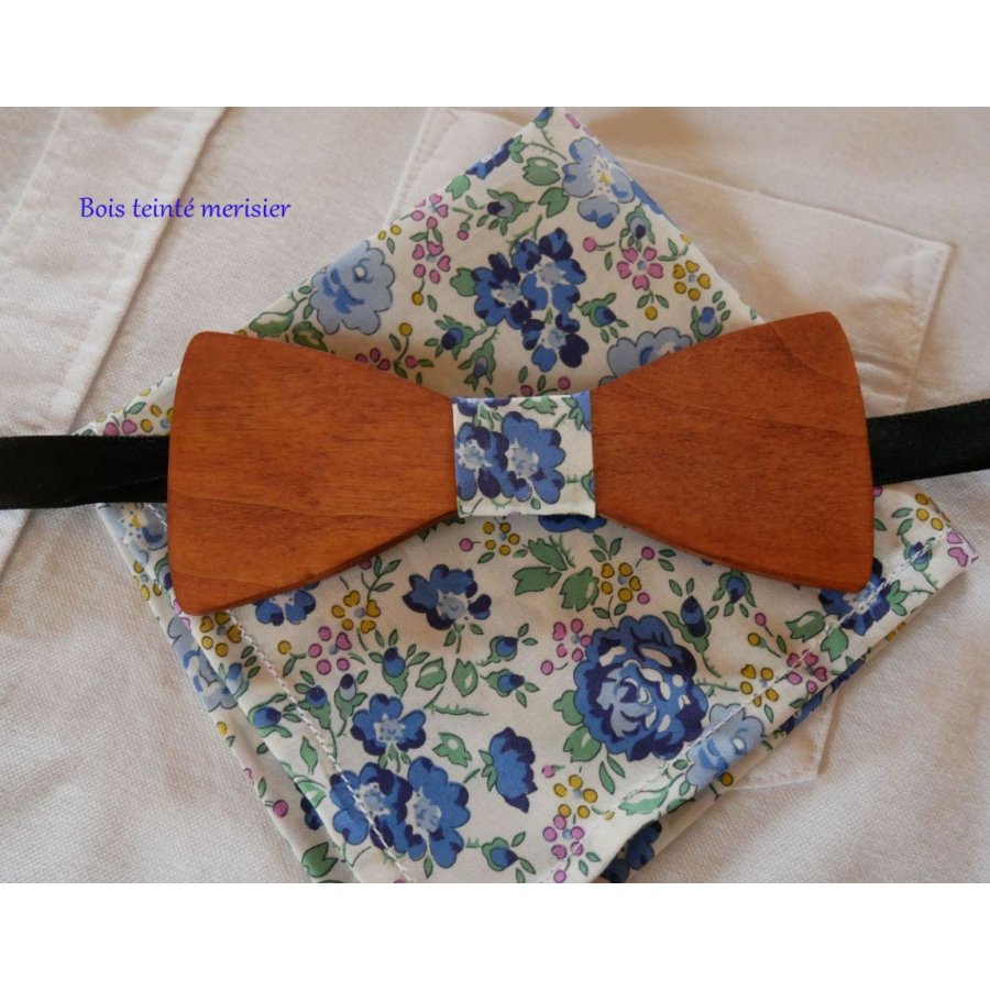 Blue Liberty pouch + scrunchie + wooden bow tie customizable