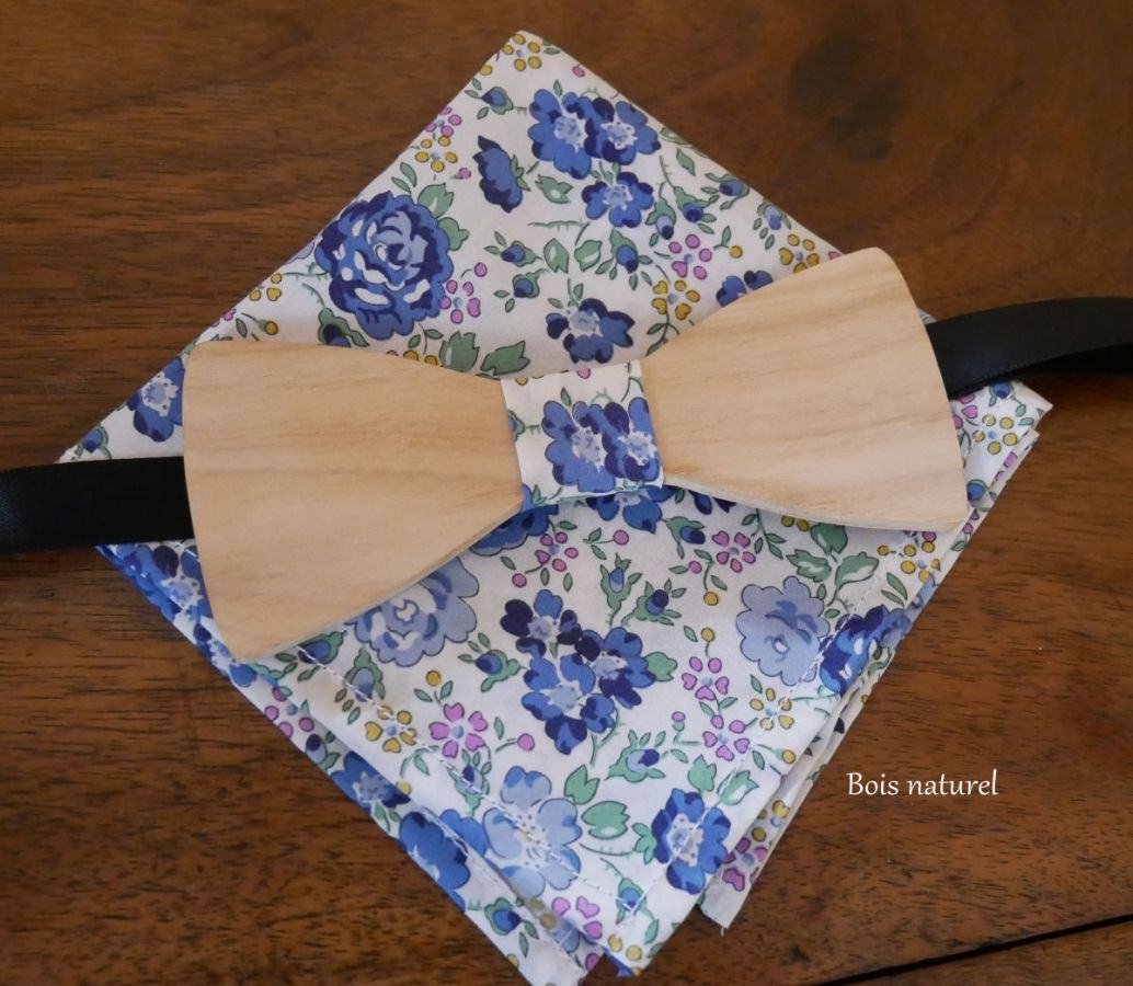 Blue Liberty pouch + scrunchie + wooden bow tie customizable