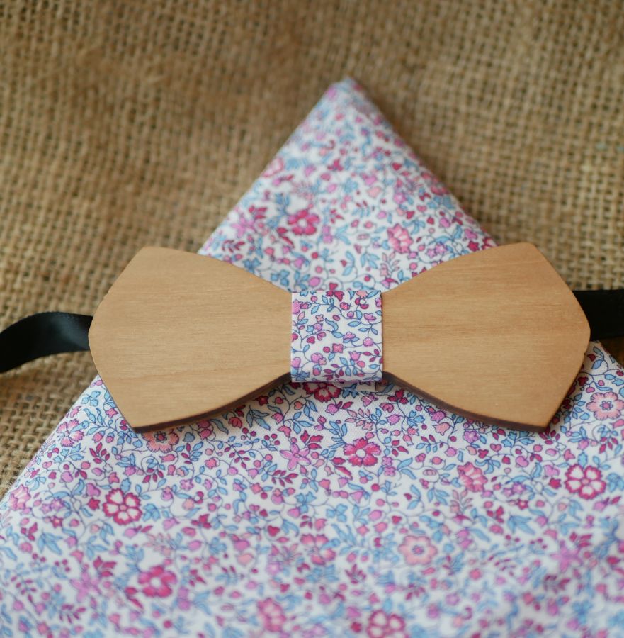 Liberty Katie pouch + scrunchie + customizable wooden bow tie