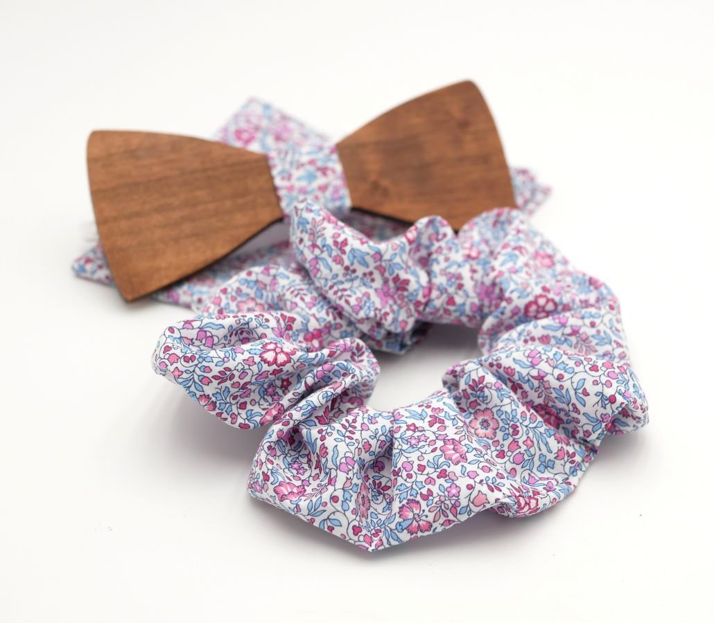 Liberty Katie pouch + scrunchie + customizable wooden bow tie