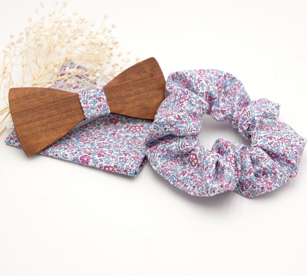 Liberty Katie pouch + scrunchie + customizable wooden bow tie