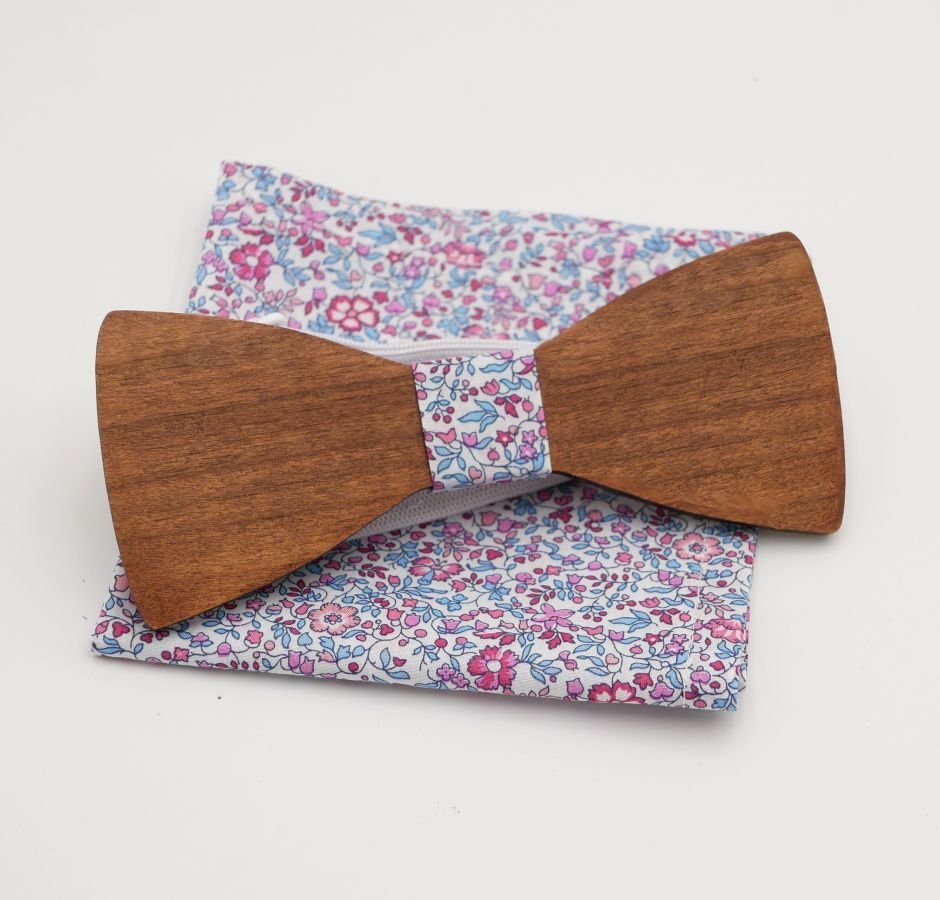 Liberty Katie fuchsia clutch bag and wooden bow tie of your choice